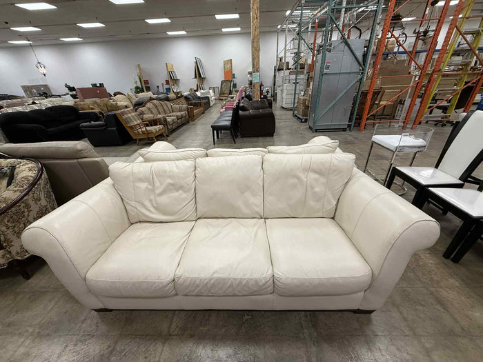 Off White Faux Leather Three Seater Sofa
