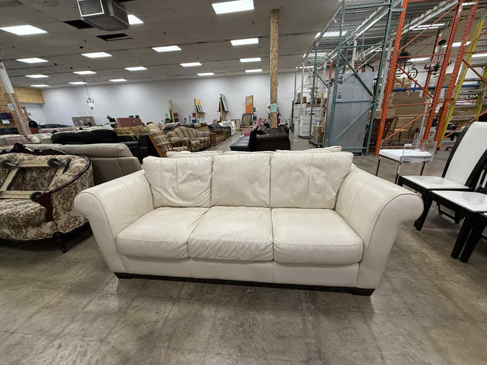 Off White Faux Leather Three Seater Sofa