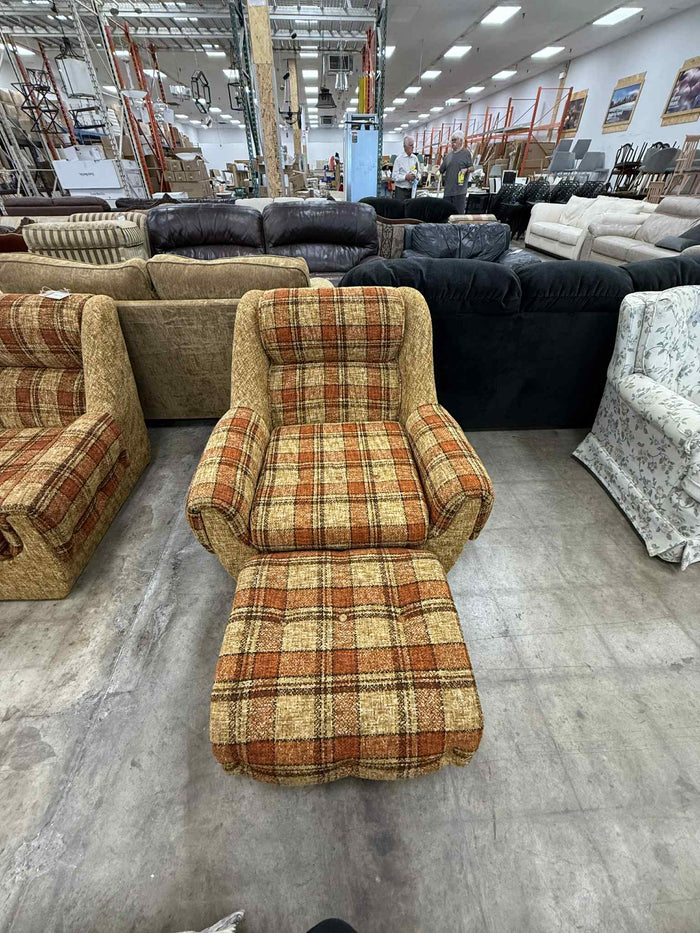 Vintage Style Multi Color Armchair with Ottoman