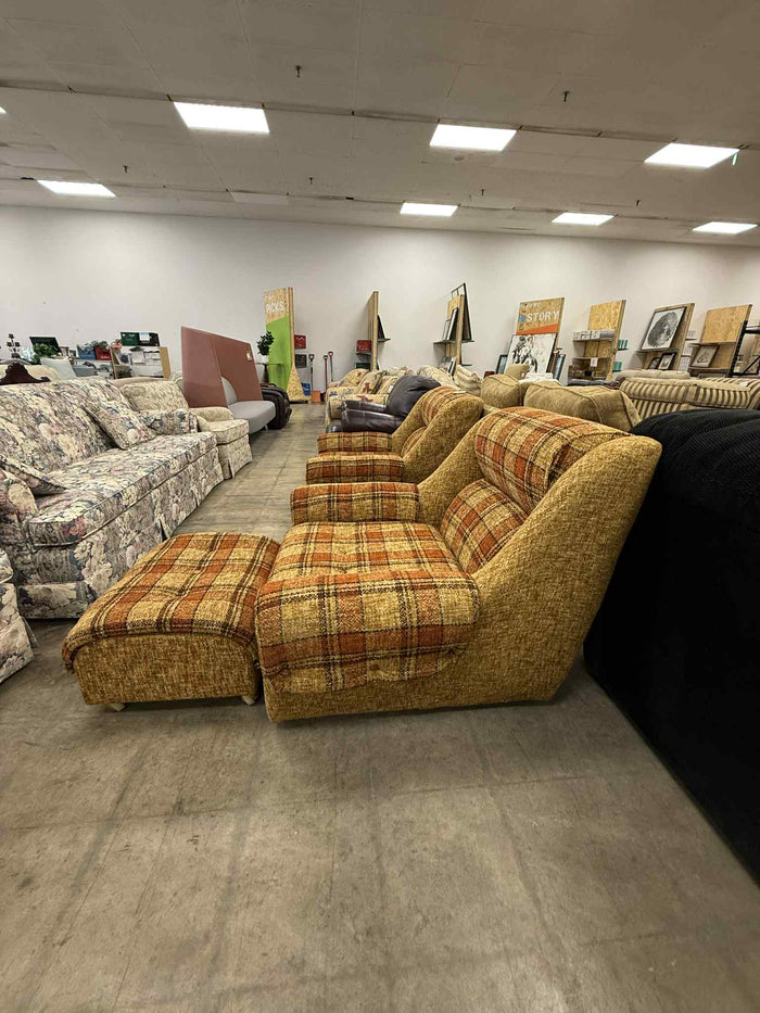Vintage Style Multi Color Armchair with Ottoman