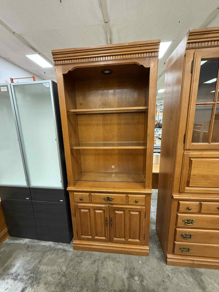 Tall Wooden Display Shelf with Lower Cabinet