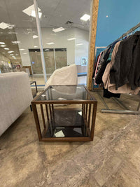 Walnut Side Table with Glass Top