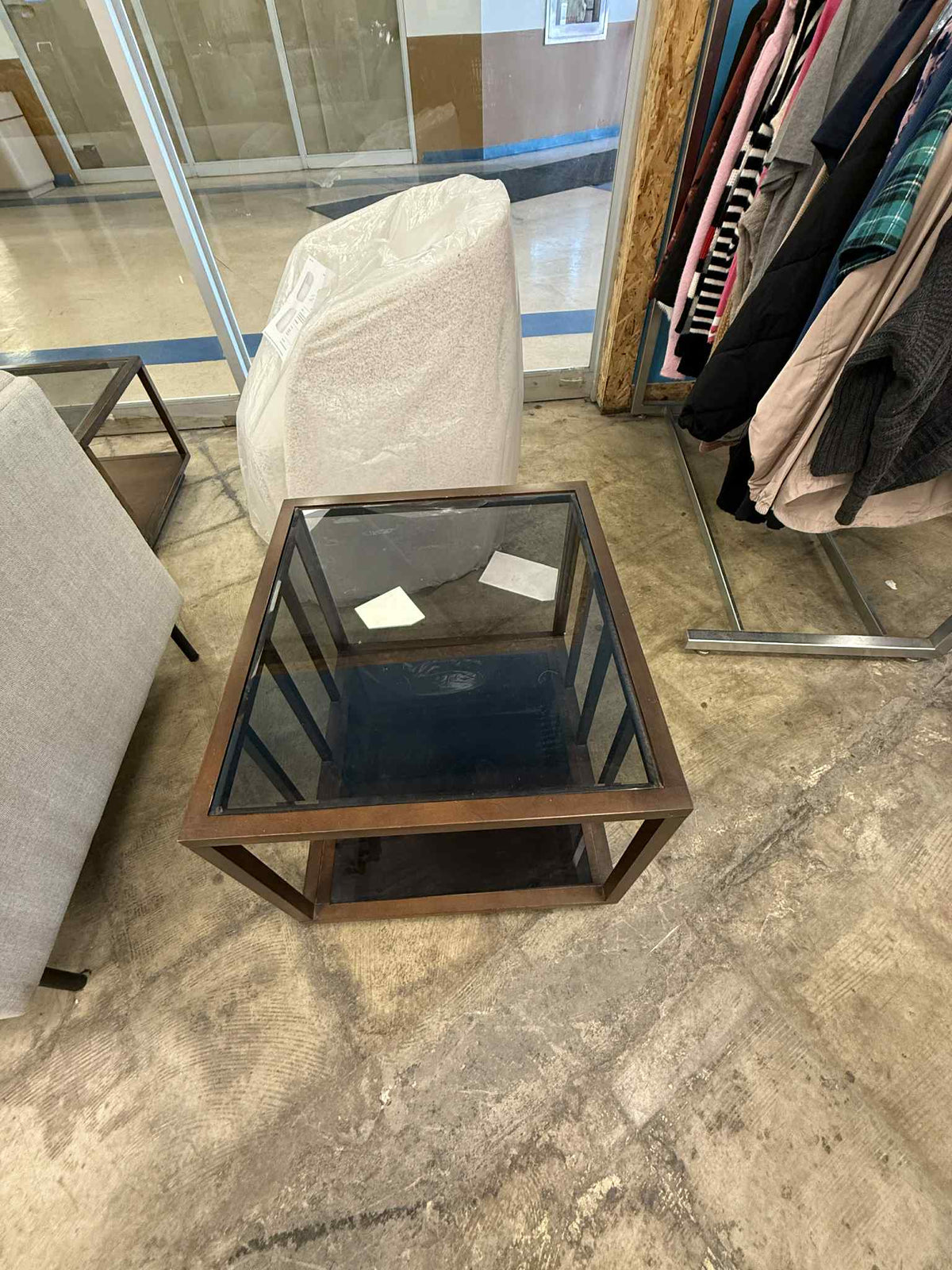 Walnut Side Table with Glass Top