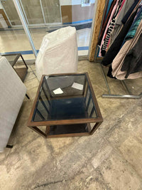 Walnut Side Table with Glass Top
