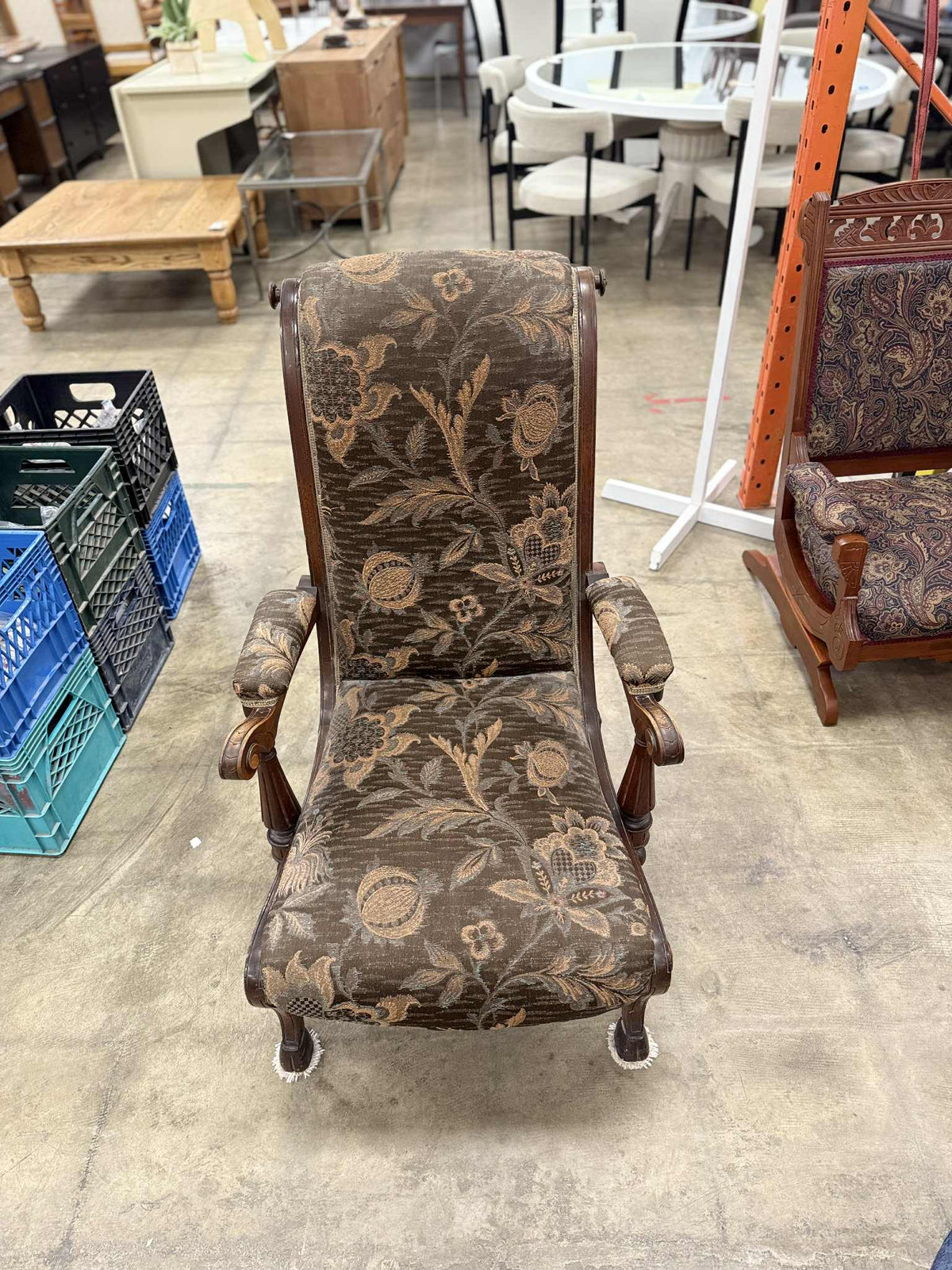 Floral Brocade Pattern Upholstered Armchair