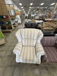 Striped Upholstered Wingback Armchair