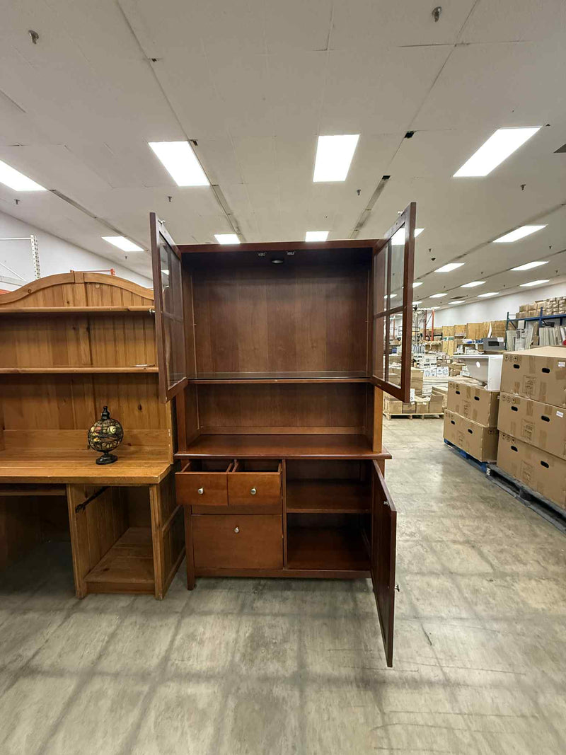 Reddish Brown Finish China Hutch Cabinet