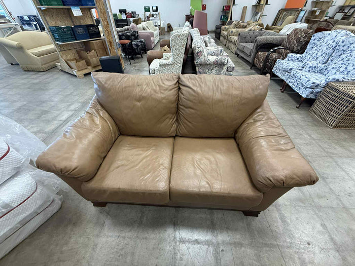 Honey Caramel Tan Color Faux Leather Loveseat