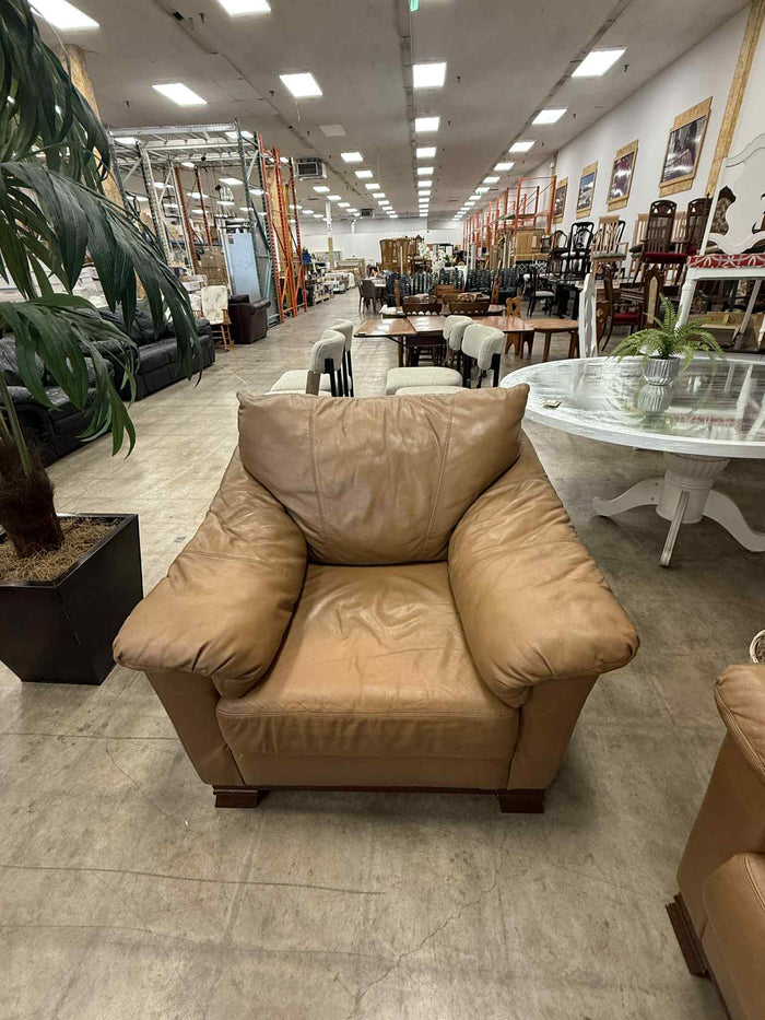Honey Caramel Tan Color Faux Leather Armchair