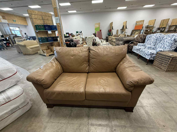 Honey Caramel Tan Color Faux Leather Loveseat