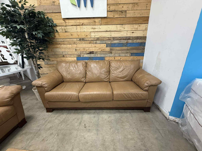 Honey Caramel Tan Color Faux Leather Three Seater Sofa