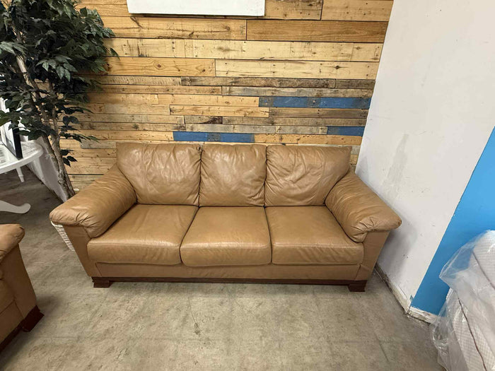 Honey Caramel Tan Color Faux Leather Three Seater Sofa