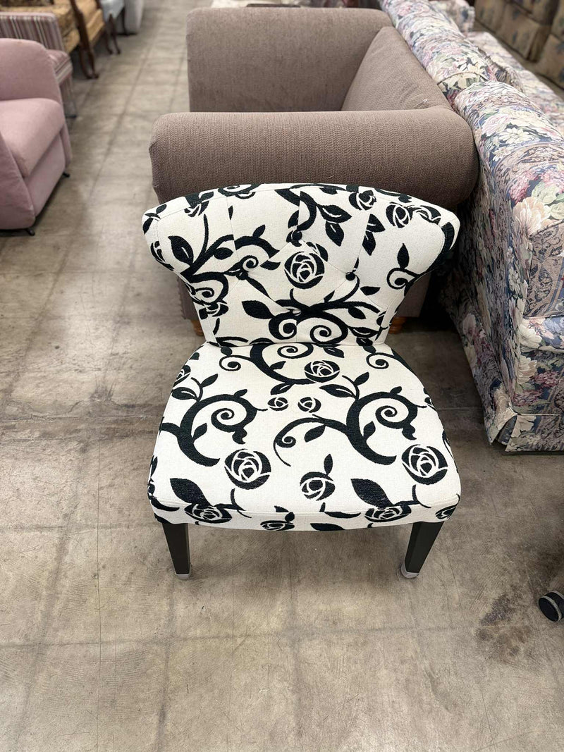 Black and White Floral Slipper Chair