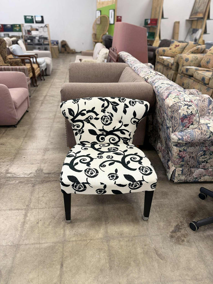 Black and White Floral Slipper Chair
