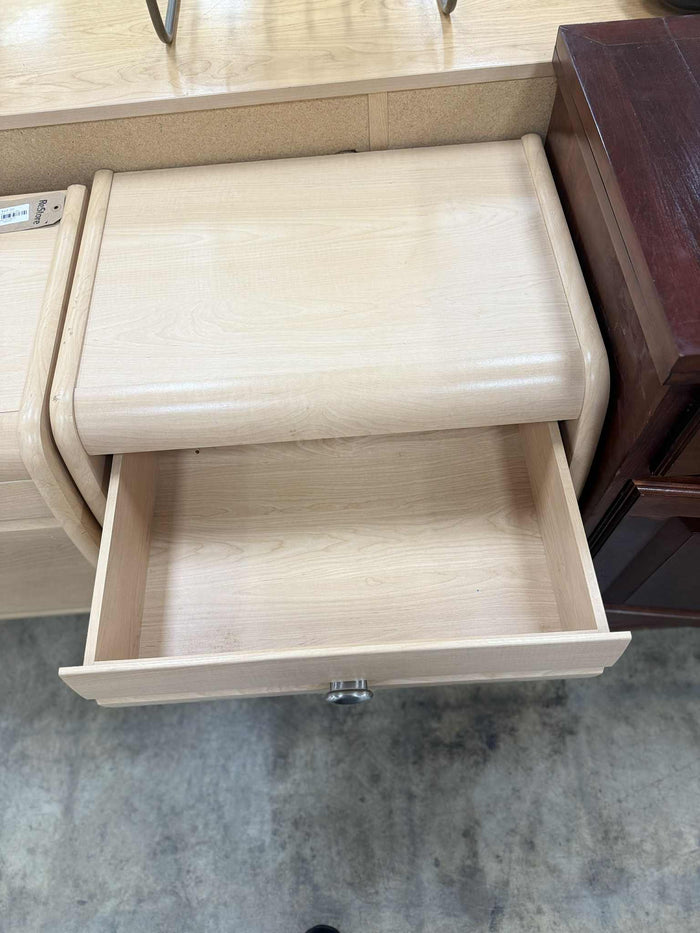 Light Colored Wooden Nightstand with Single Drawer