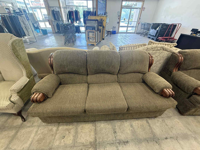 Green and Brown Upholstered Three Seater Sofa