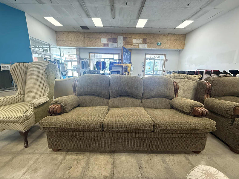 Green and Brown Upholstered Three Seater Sofa