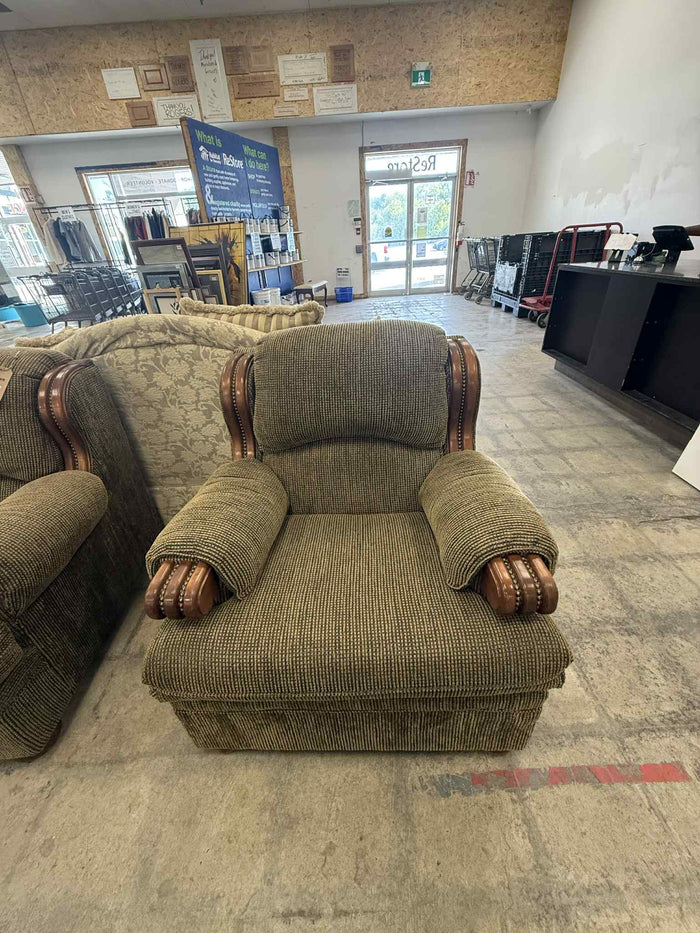 Green and Brown Upholstered Armchair