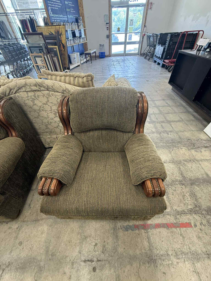 Green and Brown Upholstered Armchair