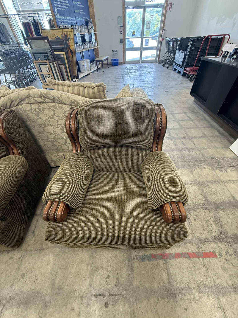 Green and Brown Upholstered Armchair