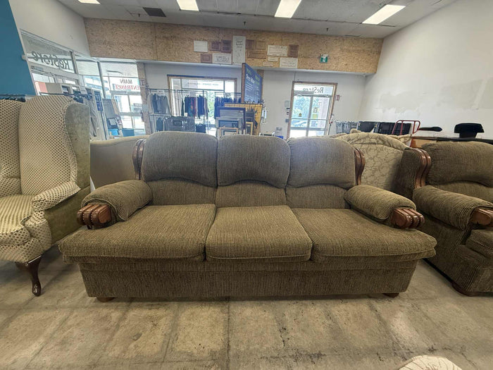 Green and Brown Upholstered Three Seater Sofa
