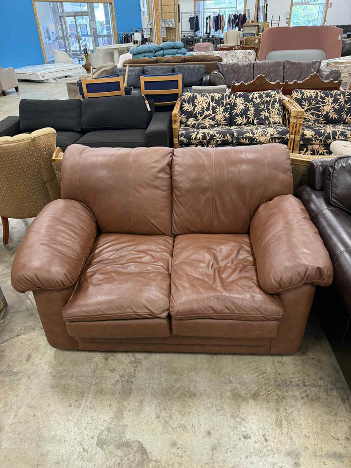 Brown Faux Leather Loveseat
