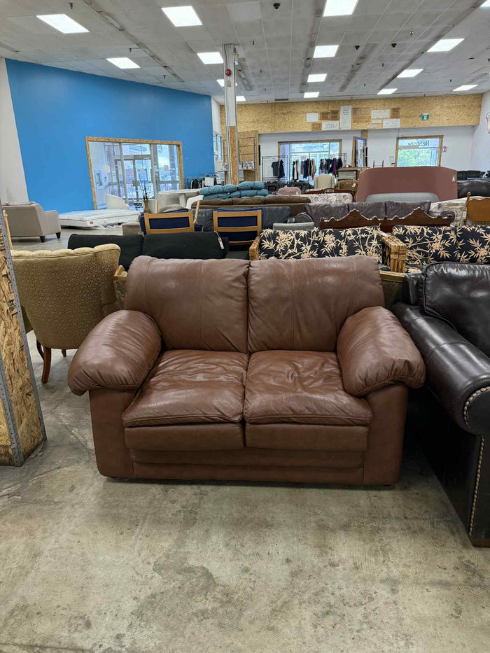 Brown Faux Leather Loveseat