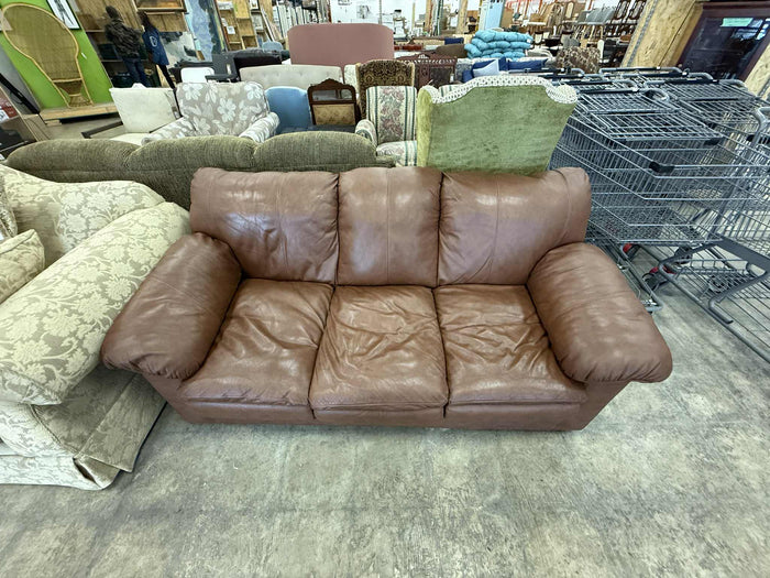 Brown Faux Leather Three Seater Sofa