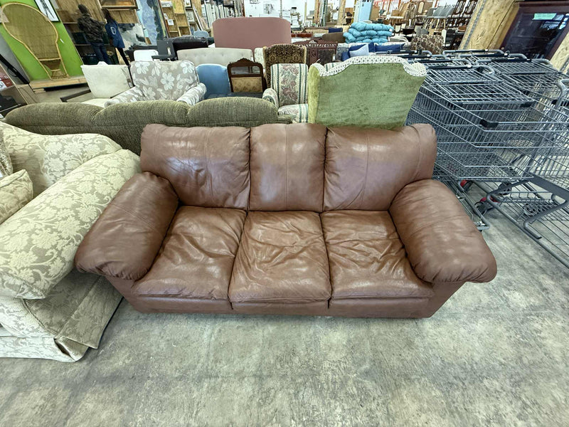 Brown Faux Leather Three Seater Sofa