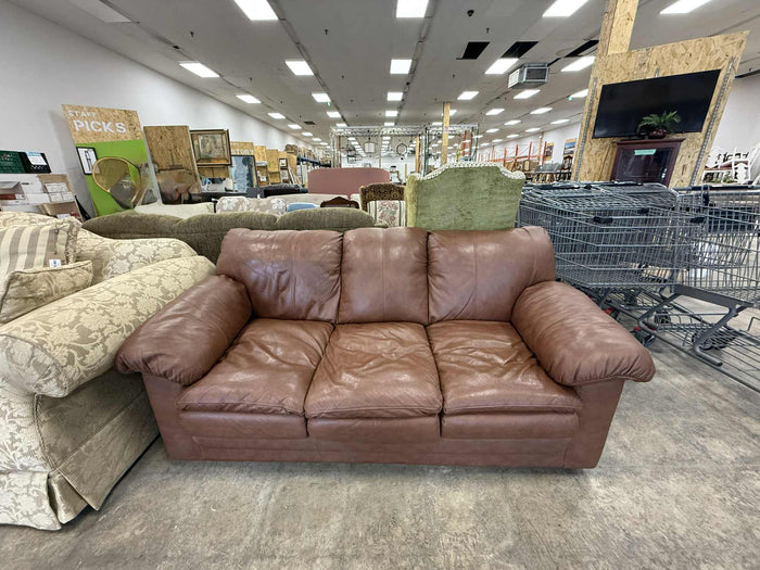 Brown Faux Leather Three Seater Sofa