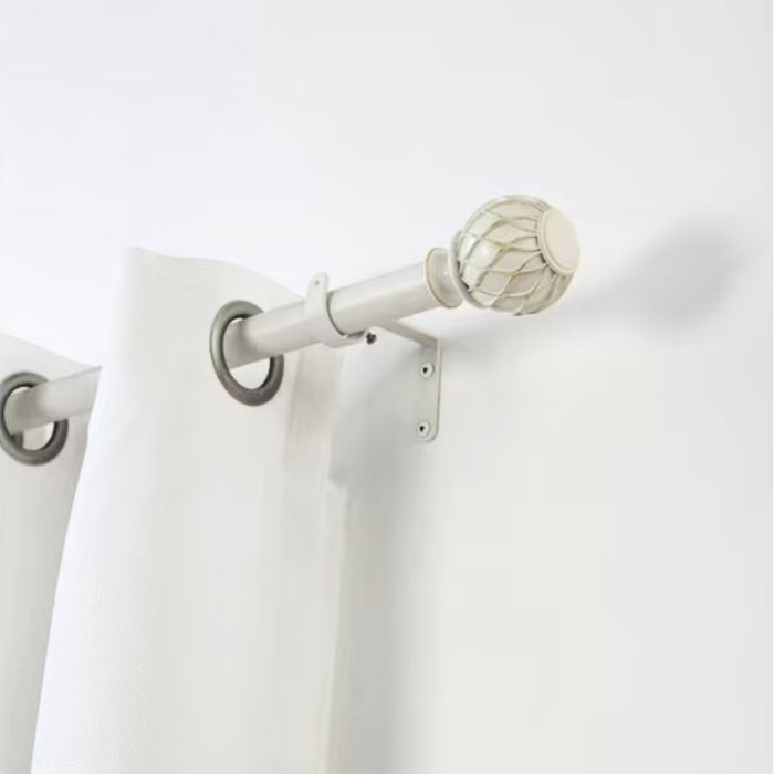 Woven Ball 1-Inch Curtain Rod in White