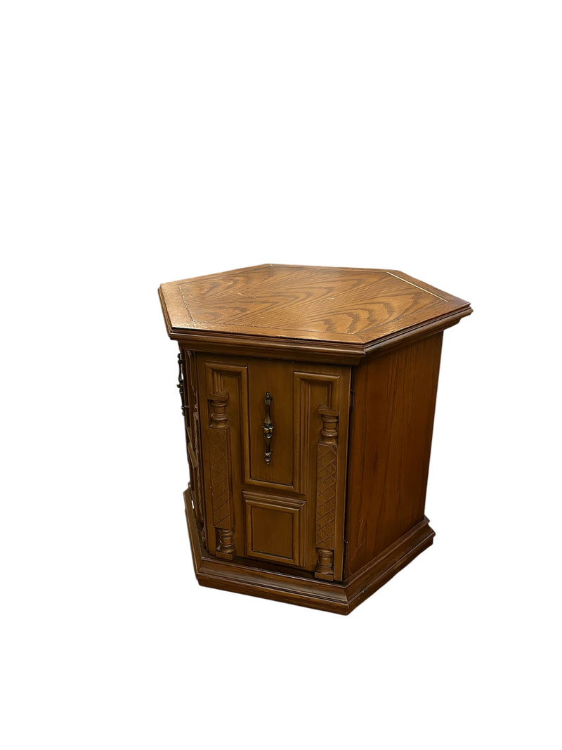 Hexagon Accent Table With Ornate Carving