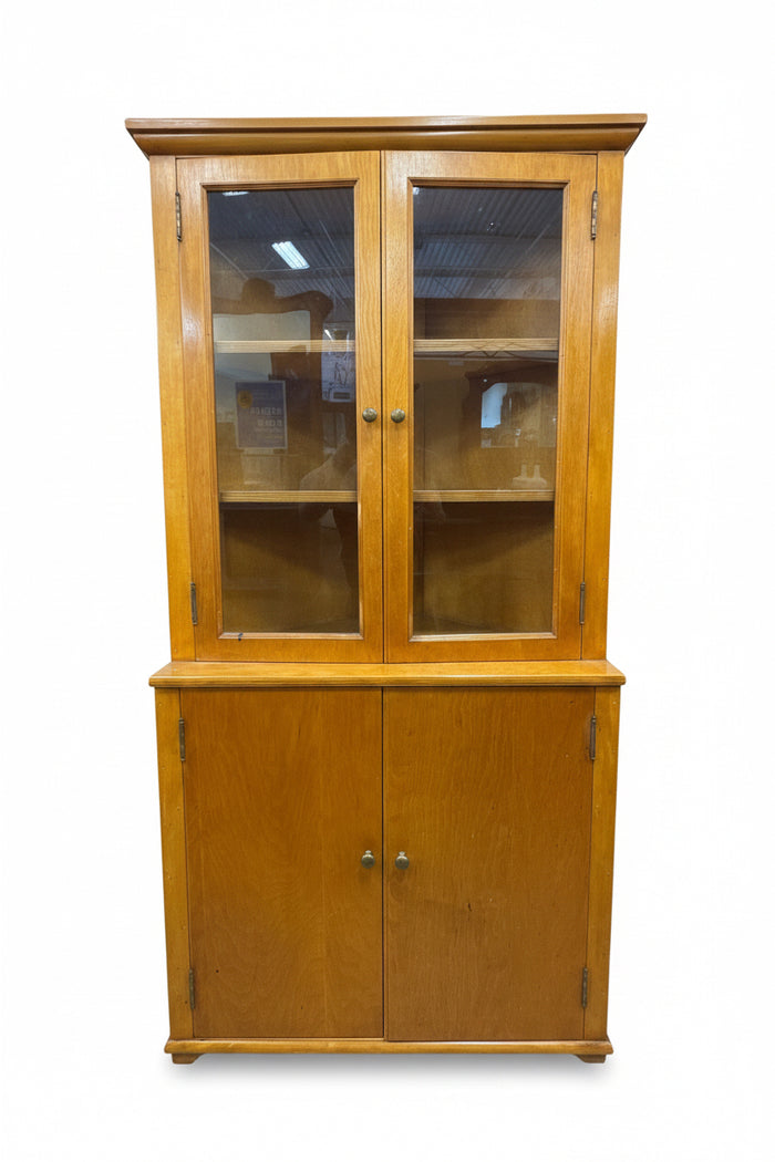 Vintage Honey-Toned Wooden Corner Cabinet