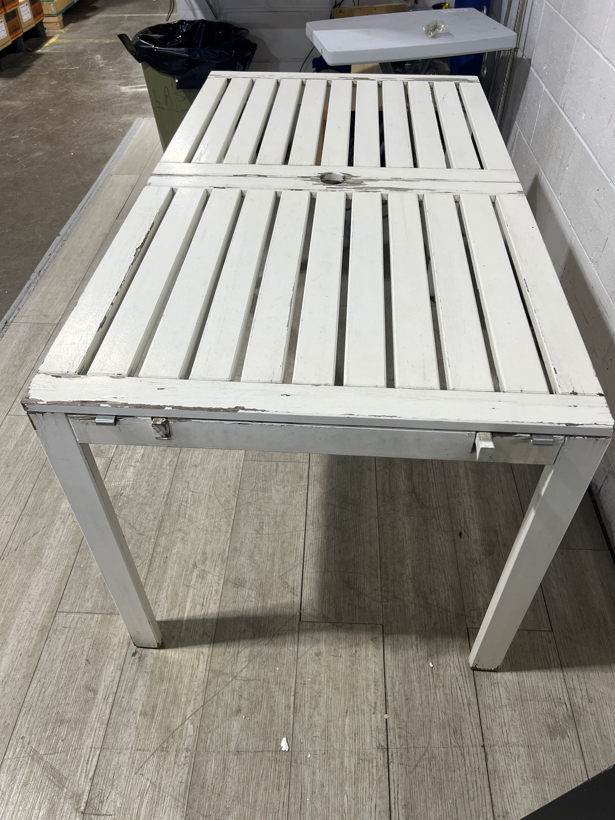 Slatted White Wood Patio Table