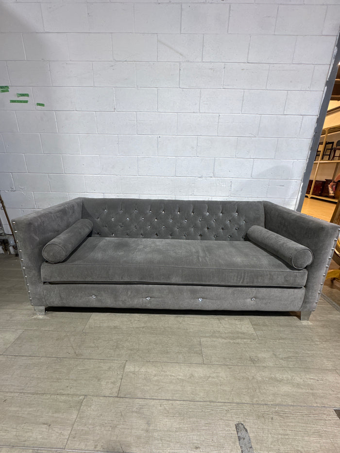 Bejeweled Grey Velvet Chesterfield Sofa