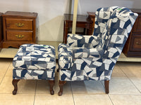 Geo Blue Wing Chair & Footstool
