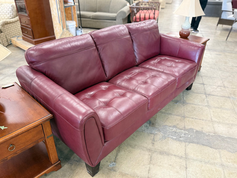 Burgundy Red Tufted Leather Sofa