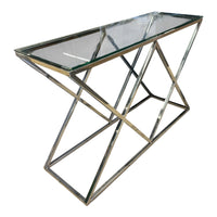 Modern Geometric Glass Console Table w/ Chrome Metal Frame