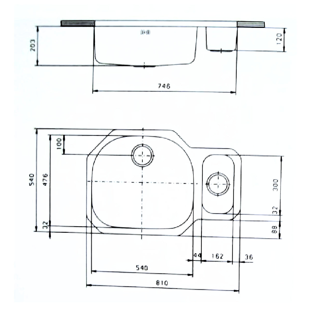 Bowl and a Half Kitchen Sink - Stainless Steel - 21" L x 31" W x 9" H