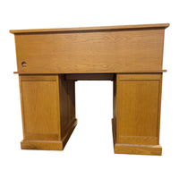 Honey-oak Roll-top Pedestal Desk