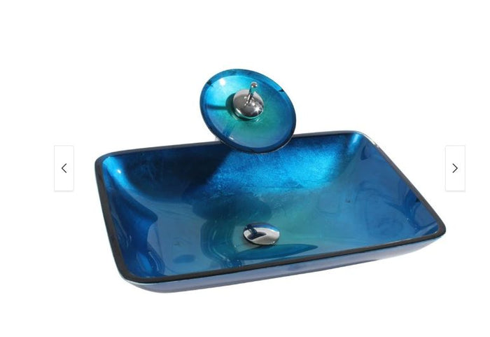 Arsumo Tempered Glass Vessel Bathroom - Blue/Rectangular