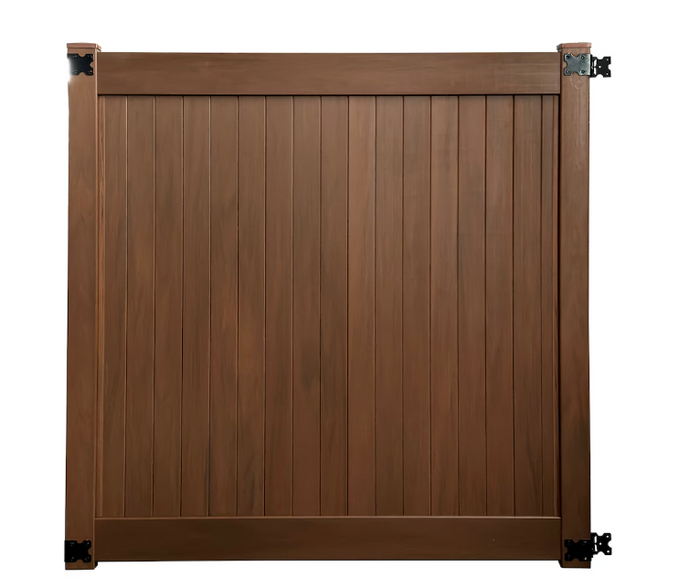 6' x 6' Vinyl Woodgrain Pre-Assembled Self-Closing Fence Gate Hickory