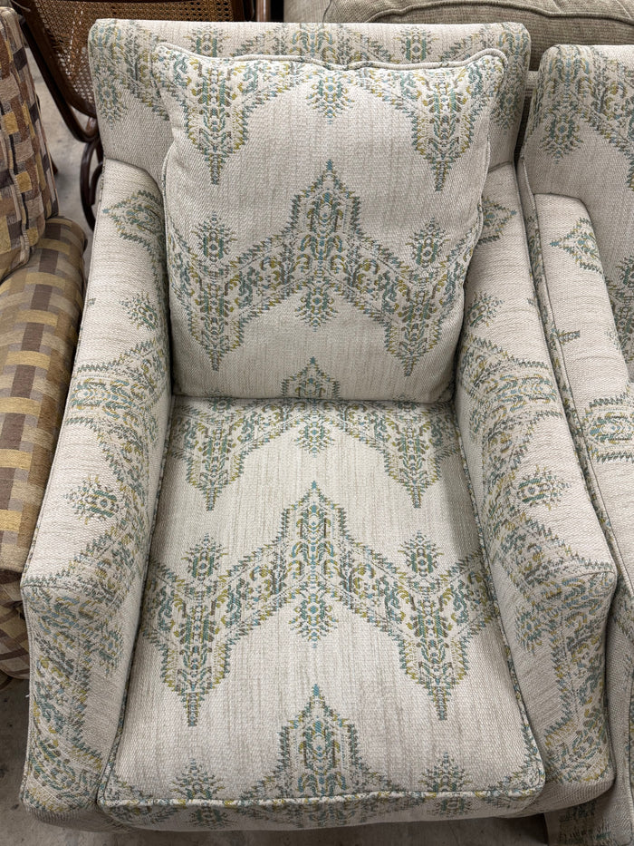 Teal and Light Green Paisley Styled Armchair
