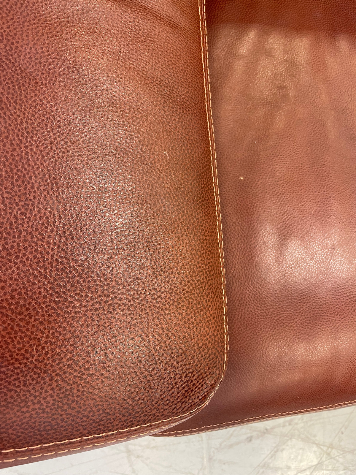 Brown Leather Sofa - 2-Seater with Tan Stitching