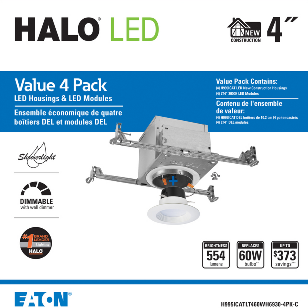 Halo LED Recessed Light Retrofit Kit- 4 Pack- White Trim