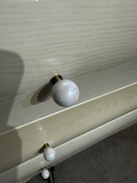 64"W 6-Drawer Dresser with Rounded Mirror – Light Wood Finish