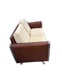 Wicker-Frame Loveseat with Beige Cushions