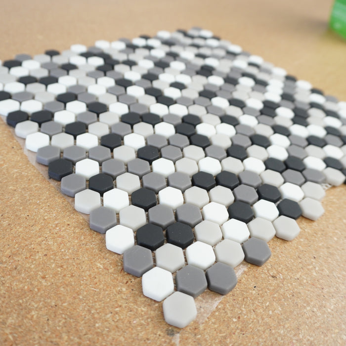 11x11-inch Hexagon Floor Tiles in Black & White - 10 sq. ft. (11 pcs)