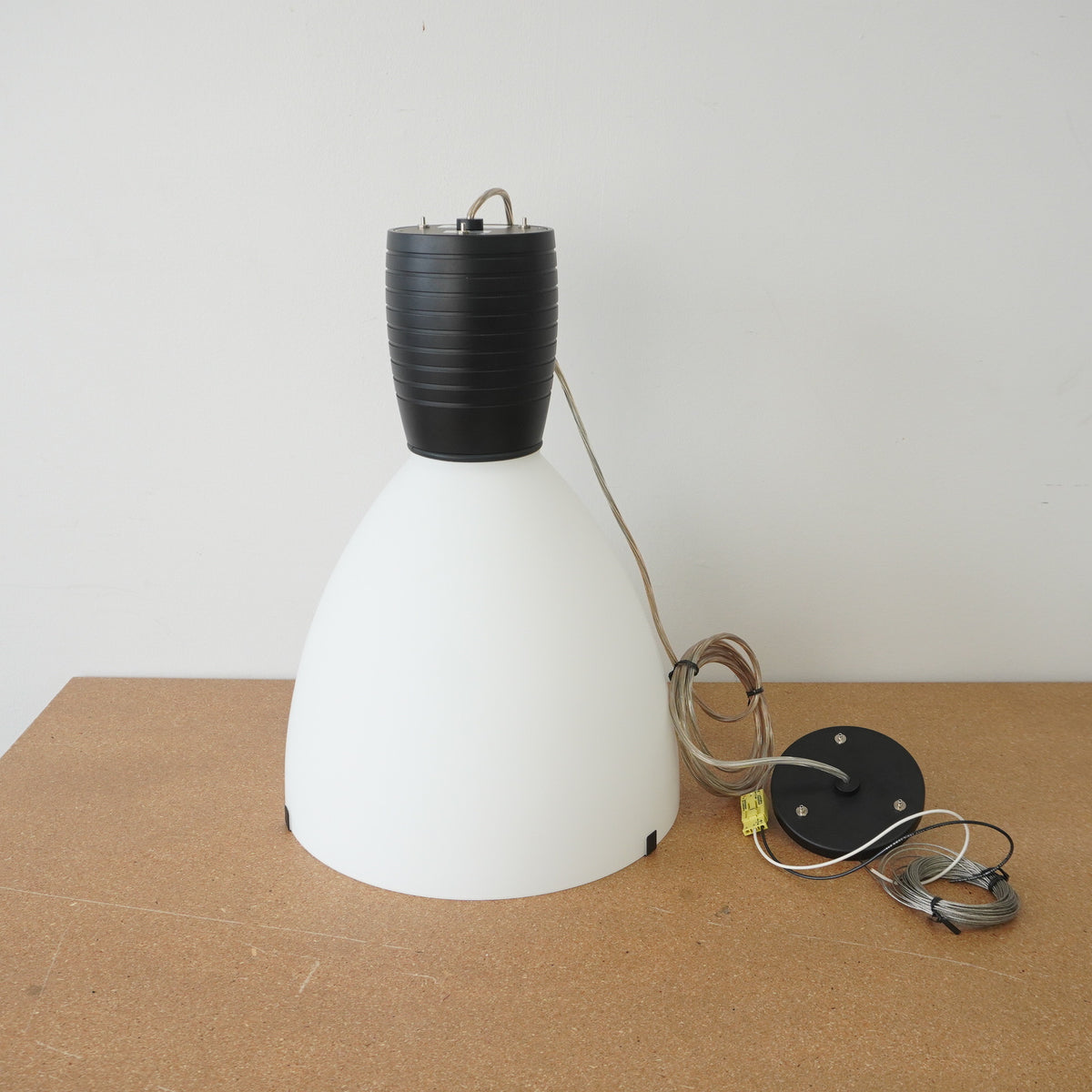 12-inch Dia. Pendant Light In Matte Black w/ Opal Glass Shade