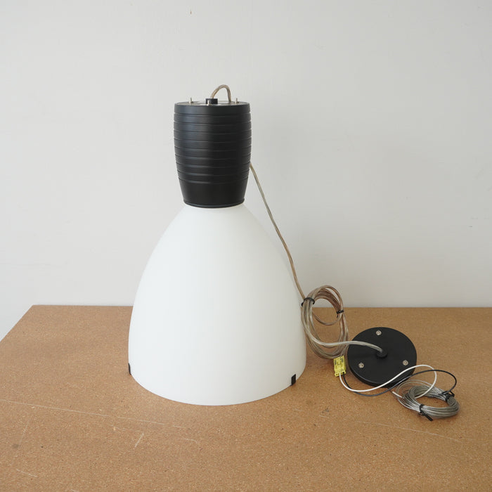 12-inch Dia. Pendant Light In Matte Black w/ Opal Glass Shade
